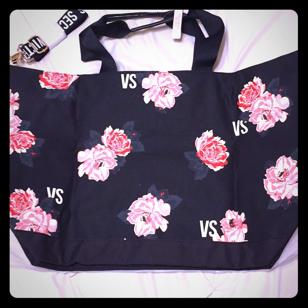 Black/Floral Victoria’s Secret Tote Bag